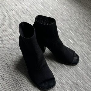 Eileen Fisher Black Knit Open-Toe Booties